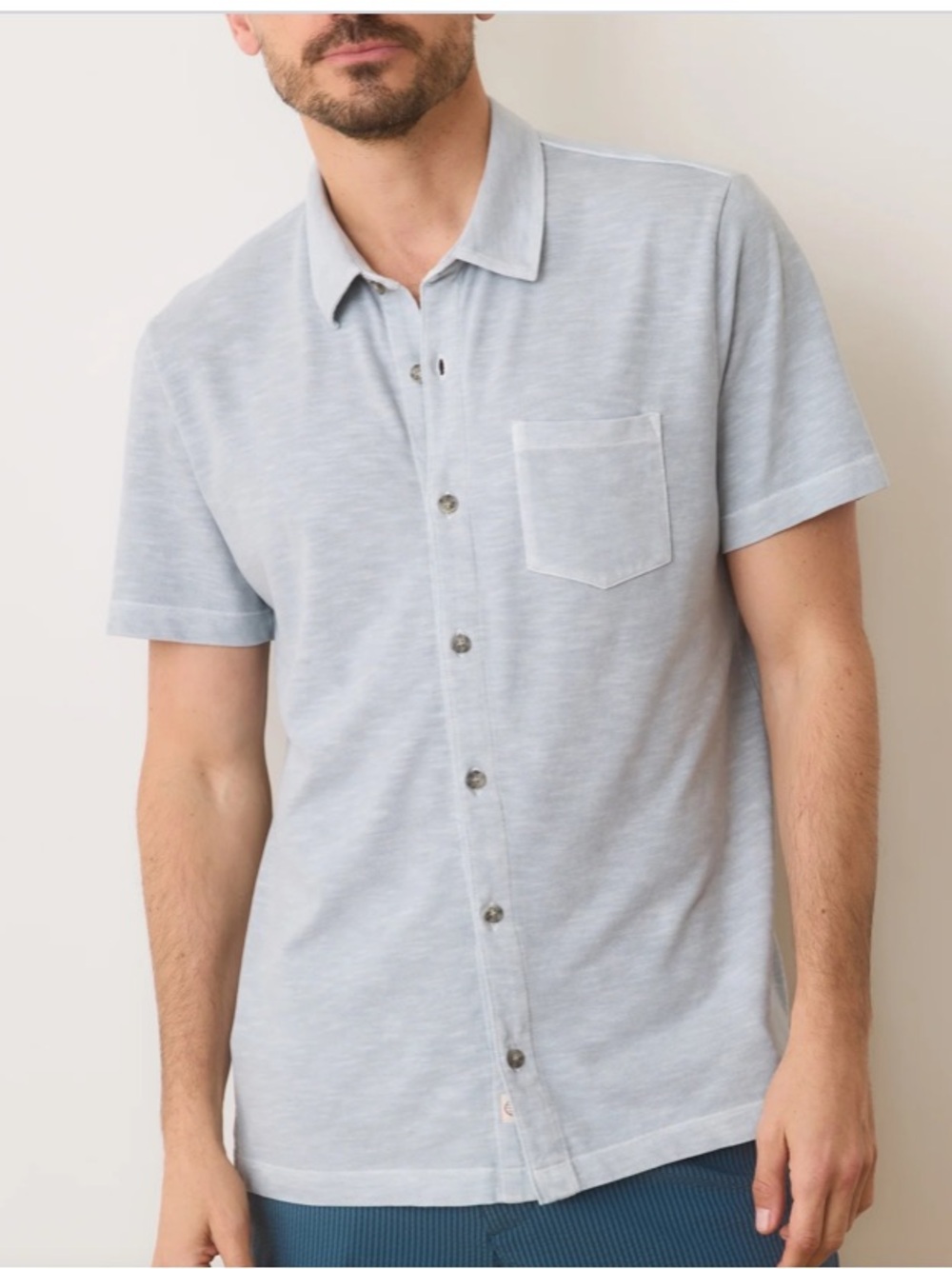 Marine Layer Vintage Heavy Slub Button Down Shirt Size L XL Blue Short Sleeves